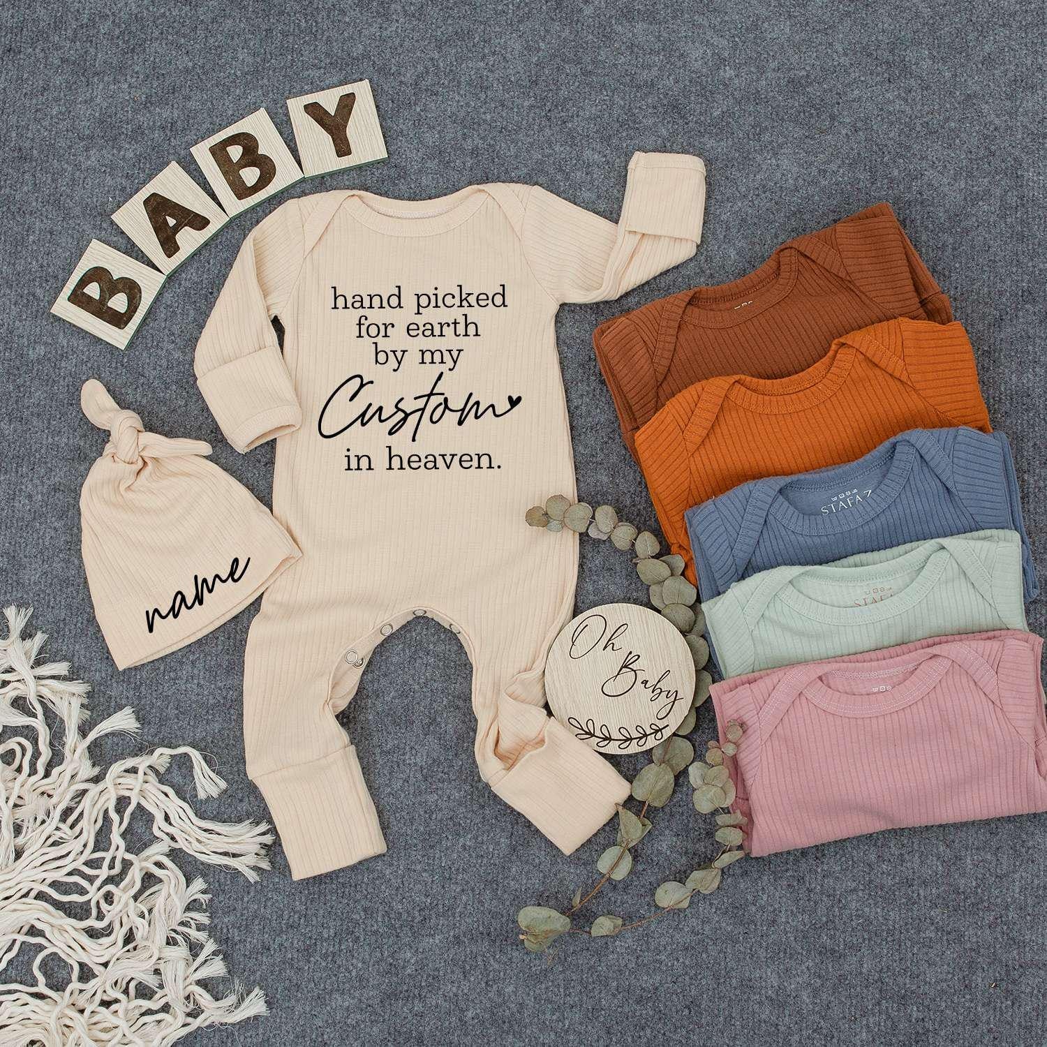 Handpicked for Earth by My Grandma in Heaven Baby Bodysuit, Custom Name Newborn Outfit, Pregnancy Announcement Gift, Infant Clothes Set, Heaven Sent 138 chars