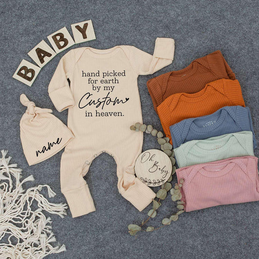 Handpicked for Earth by My Grandma in Heaven Baby Bodysuit, Custom Name Newborn Outfit, Pregnancy Announcement Gift, Infant Clothes Set, Heaven Sent 138 chars
