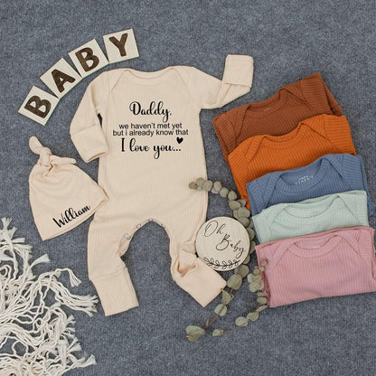 Daddy We Haven't Met Yet Bodysuit & William Hat Matching Set for Pregnancy Announcement Baby Gift