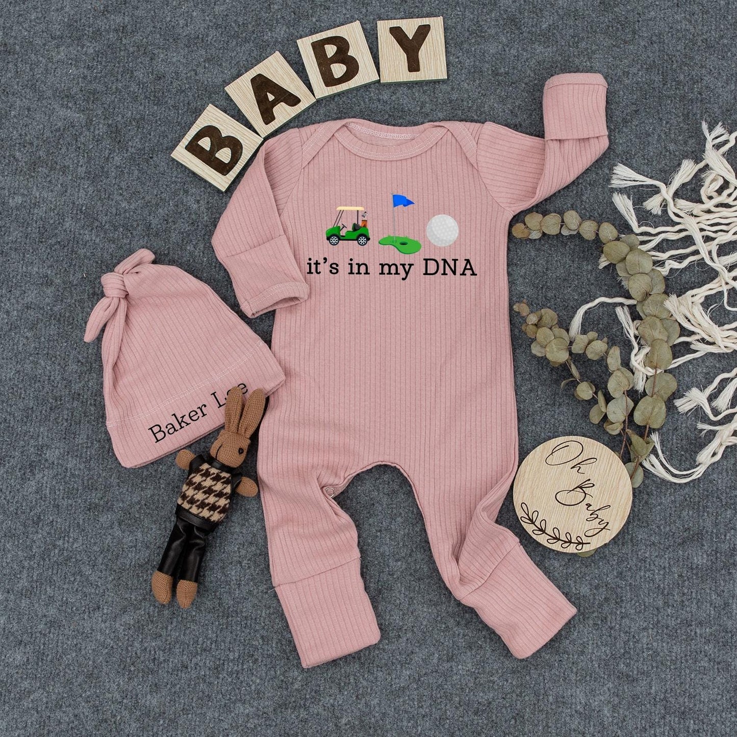 Golf Baby Bodysuit & Hat Set, Gender Neutral Newborn Shower Gift