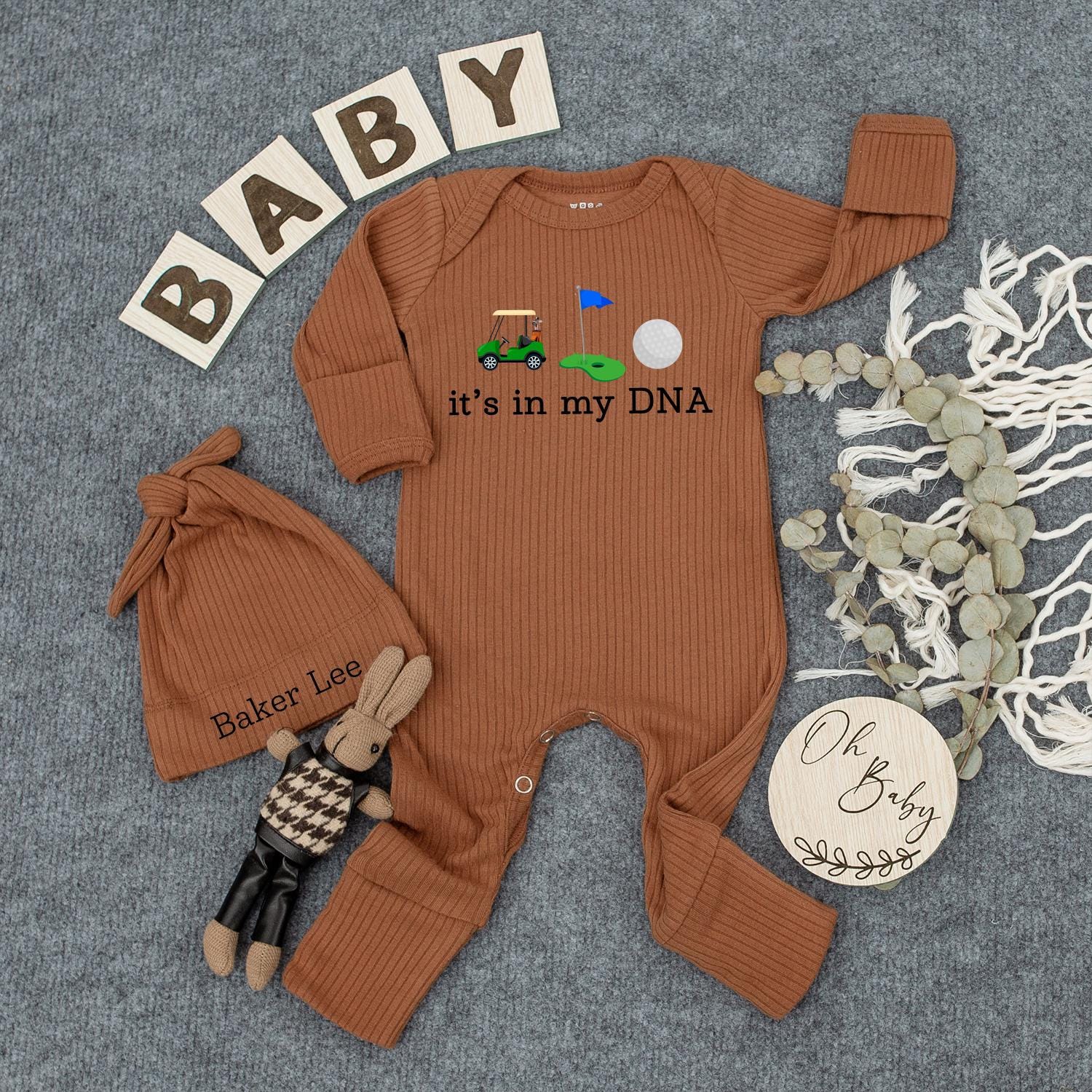 Golf Baby Bodysuit & Hat Set, Gender Neutral Newborn Shower Gift