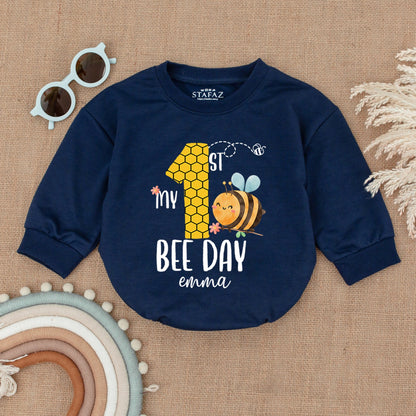 First Bee Day Baby Romper - Personalized 1st Birthday Outfit