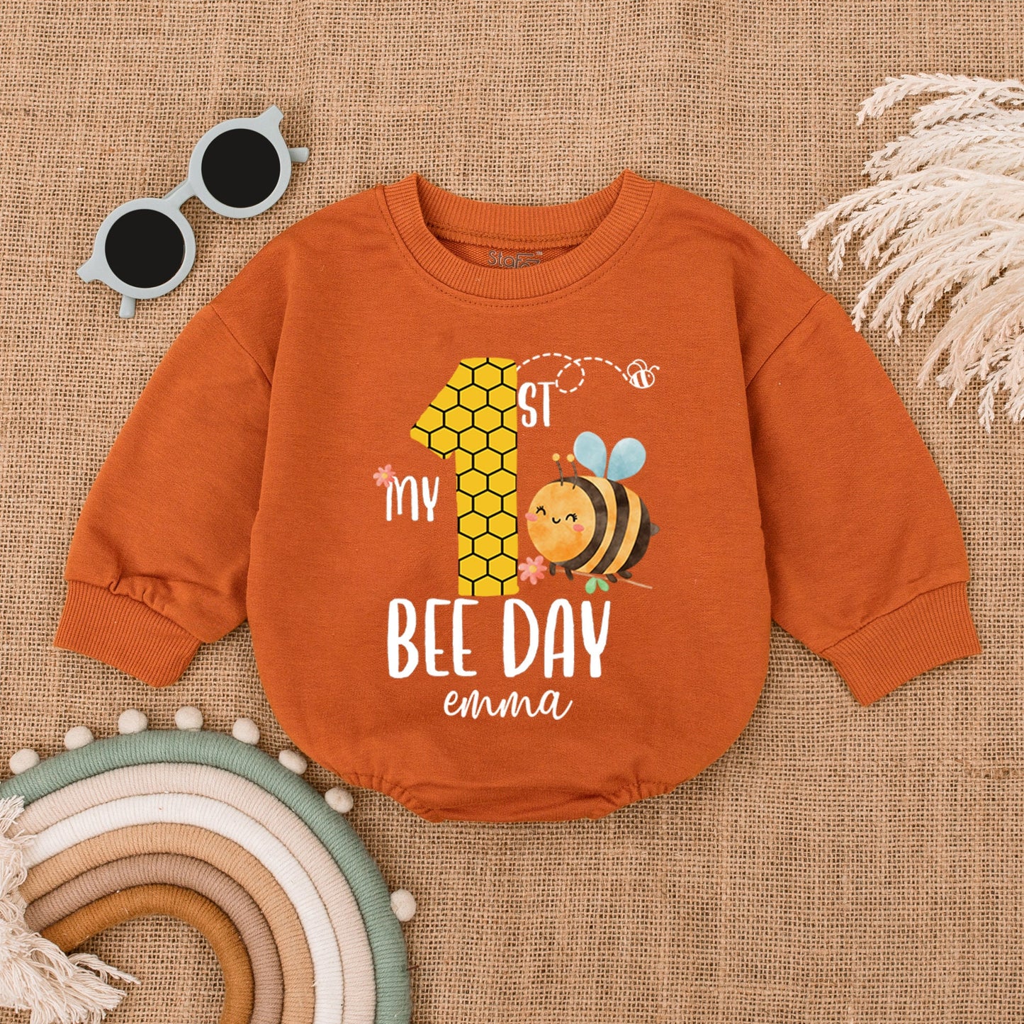 First Bee Day Baby Romper - Personalized 1st Birthday Outfit