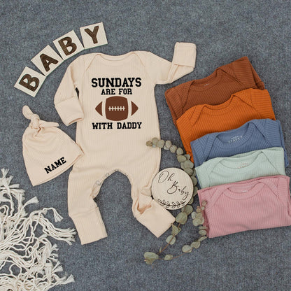 Sundays with Daddy Bodysuit & Hat Set, Game Day Baby Outfit, Newborn Football Romper, New Mom Gift, Infant Clothes, Cute Photo Prop 130-140 Characters