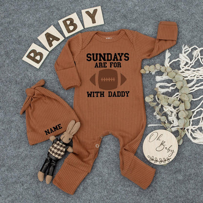 Sundays with Daddy Bodysuit & Hat Set, Game Day Baby Outfit, Newborn Football Romper, New Mom Gift, Infant Clothes, Cute Photo Prop 130-140 Characters