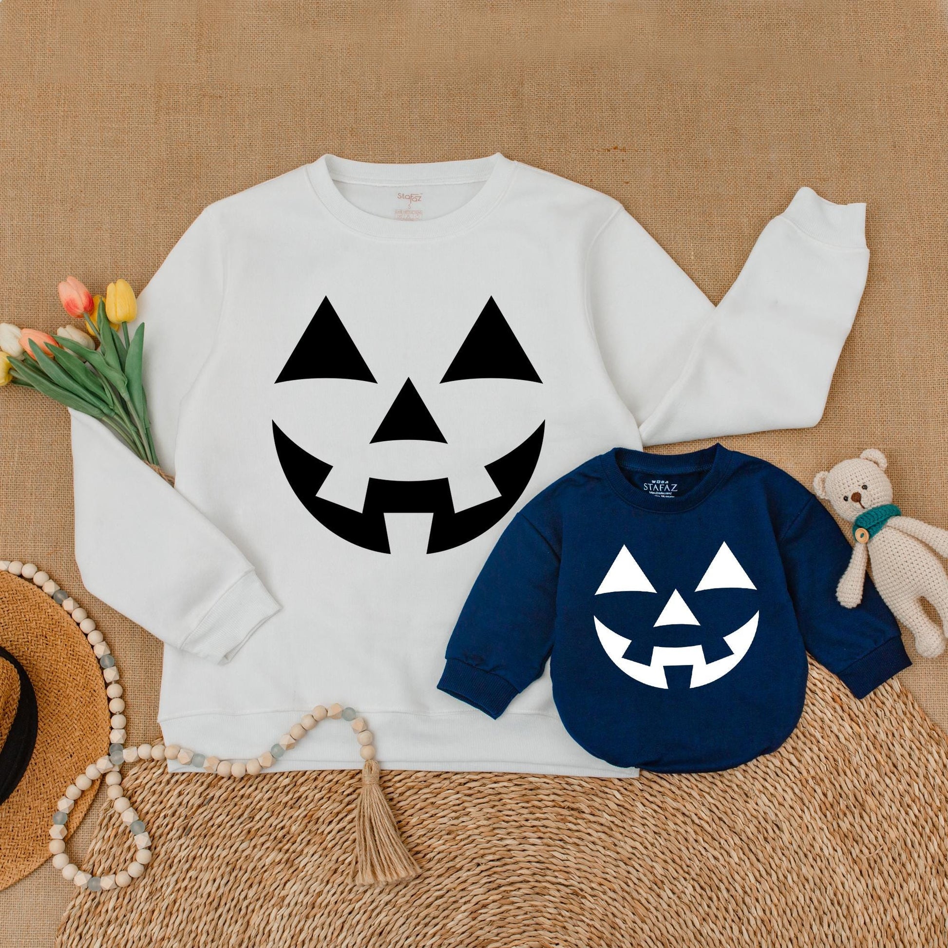 Family Halloween Outfits: Retro Pumpkin Romper & Sweatshirt Set