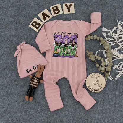 Boo Crew Baby Bodysuit & Hat Set, Spooky Halloween Newborn Outfit, Cute Ghost Romper, New Mom Gift, Playful Infant Clothes, Boho Vibes Party Costume, Soft Cotton