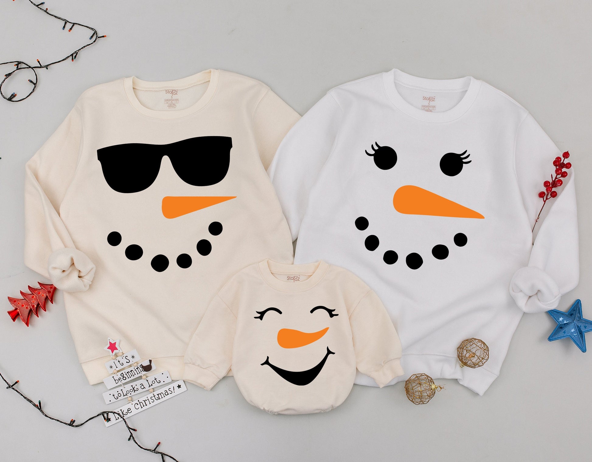 Personalized Family Christmas Sweatshirt 2024: Snowman & Reindeer