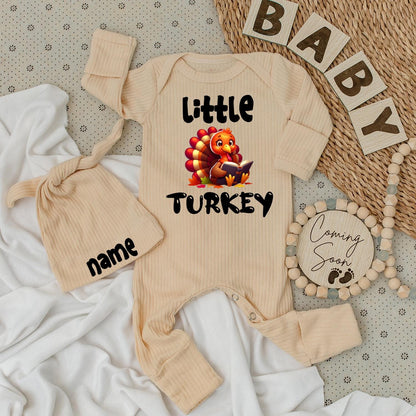 Little Turkey Thanksgiving Bodysuit Set: My First Thanksgiving Outfit with Cartoon Turkey Reading a Book, Autumn Gender Reveal, Fall Baby Shower Clothes, Pumpkin 139