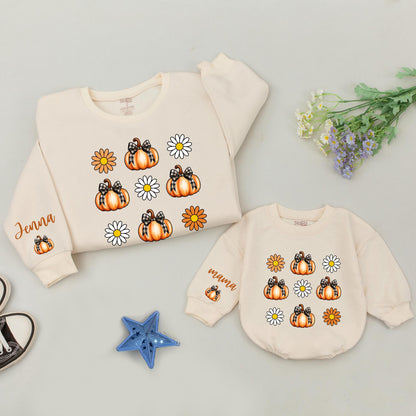 Mama & Mini Pumpkin Shirt Set, Fall Retro Thanksgiving Mommy & Me