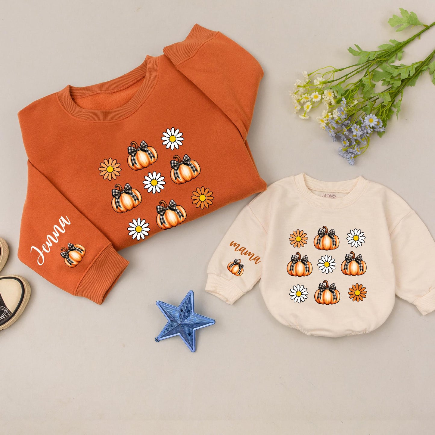 Mama & Mini Pumpkin Shirt Set, Fall Retro Thanksgiving Mommy & Me