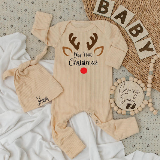 My First Christmas Baby Reindeer Romper - Soft Newborn Holiday Outfit for Baby Boy or Girl, Festive Gift