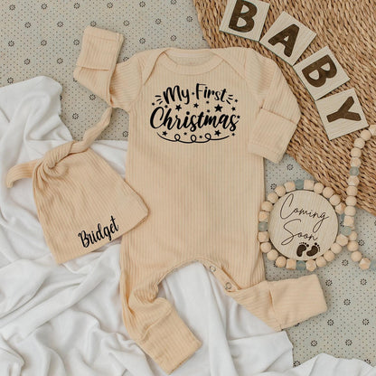 My First Christmas Baby Romper Black Star Festive Design Soft Long Sleeve Going Home Outfit Newborn Holiday Gift