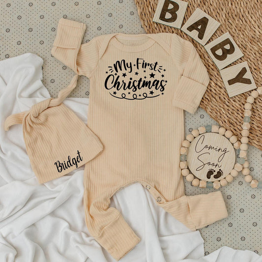 My First Christmas Baby Romper Black Star Festive Design Soft Long Sleeve Going Home Outfit Newborn Holiday Gift