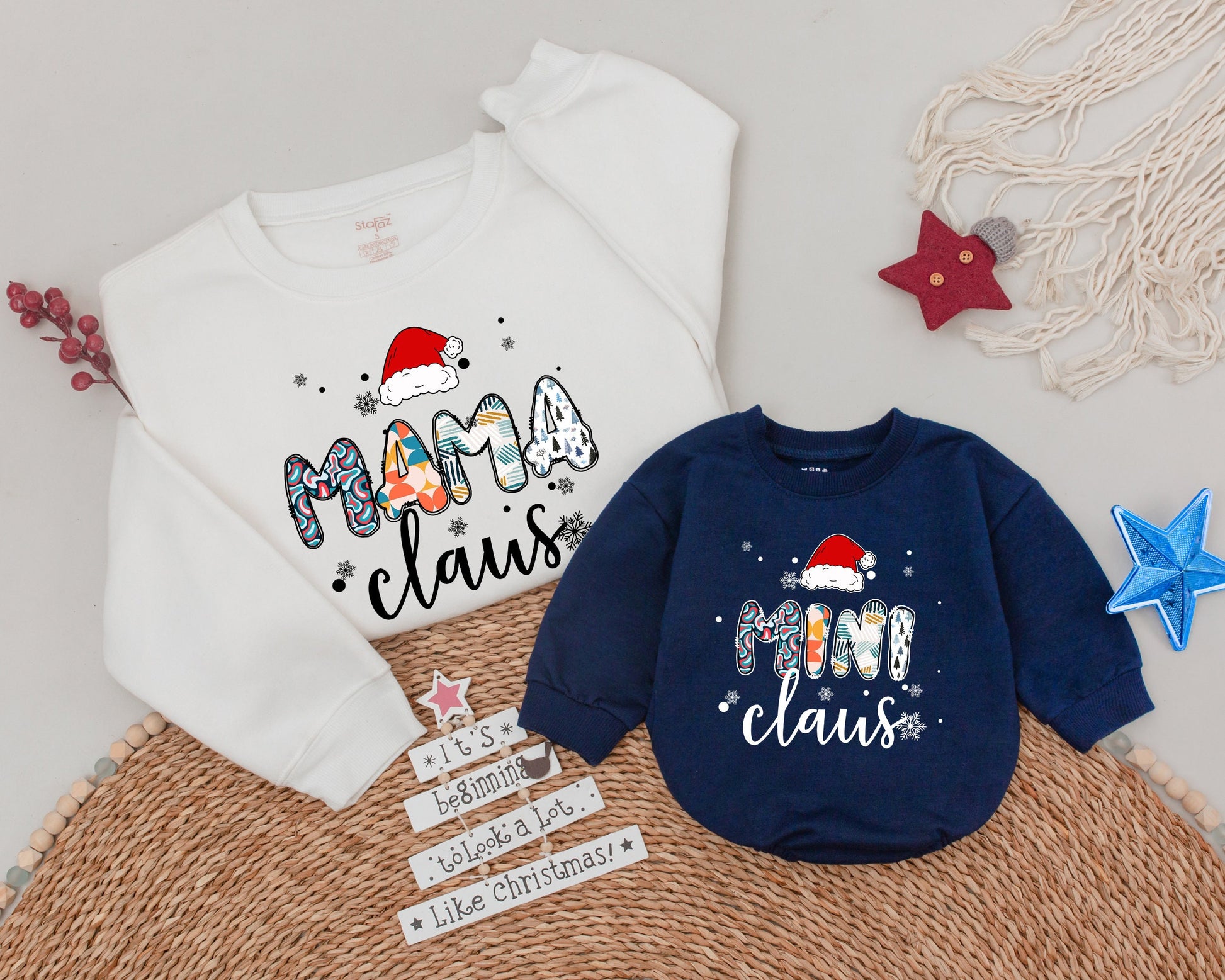 Mama Claus & Mini Claus Matching Sweater Set - Christmas Family Outfit