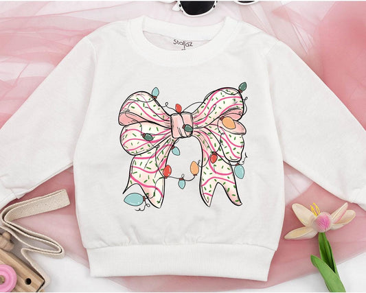 Whimsical Christmas Bow Bubble Romper Cute Girly Toddler Sweatshirt Holiday Spirit Baby Shower Family Matching Gifts
