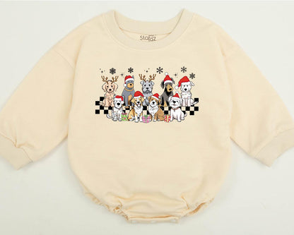 Whimsical Christmas Dog Bubble Romper Baby Outfit Santa Hat Puppy Toddler Sweatshirt Festive Family Matching Holiday