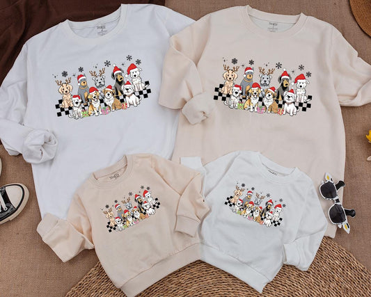 Whimsical Christmas Dog Bubble Romper Baby Outfit Santa Hat Puppy Toddler Sweatshirt Festive Family Matching Holiday