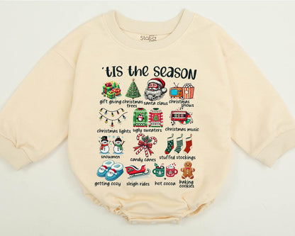 Matching 'Tis the Season Christmas Family Sweatshirts & Baby Romper Set | Retro Holiday Design for Baby & Toddler