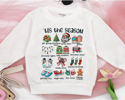Matching 'Tis the Season Christmas Family Sweatshirts & Baby Romper Set | Retro Holiday Design for Baby & Toddler