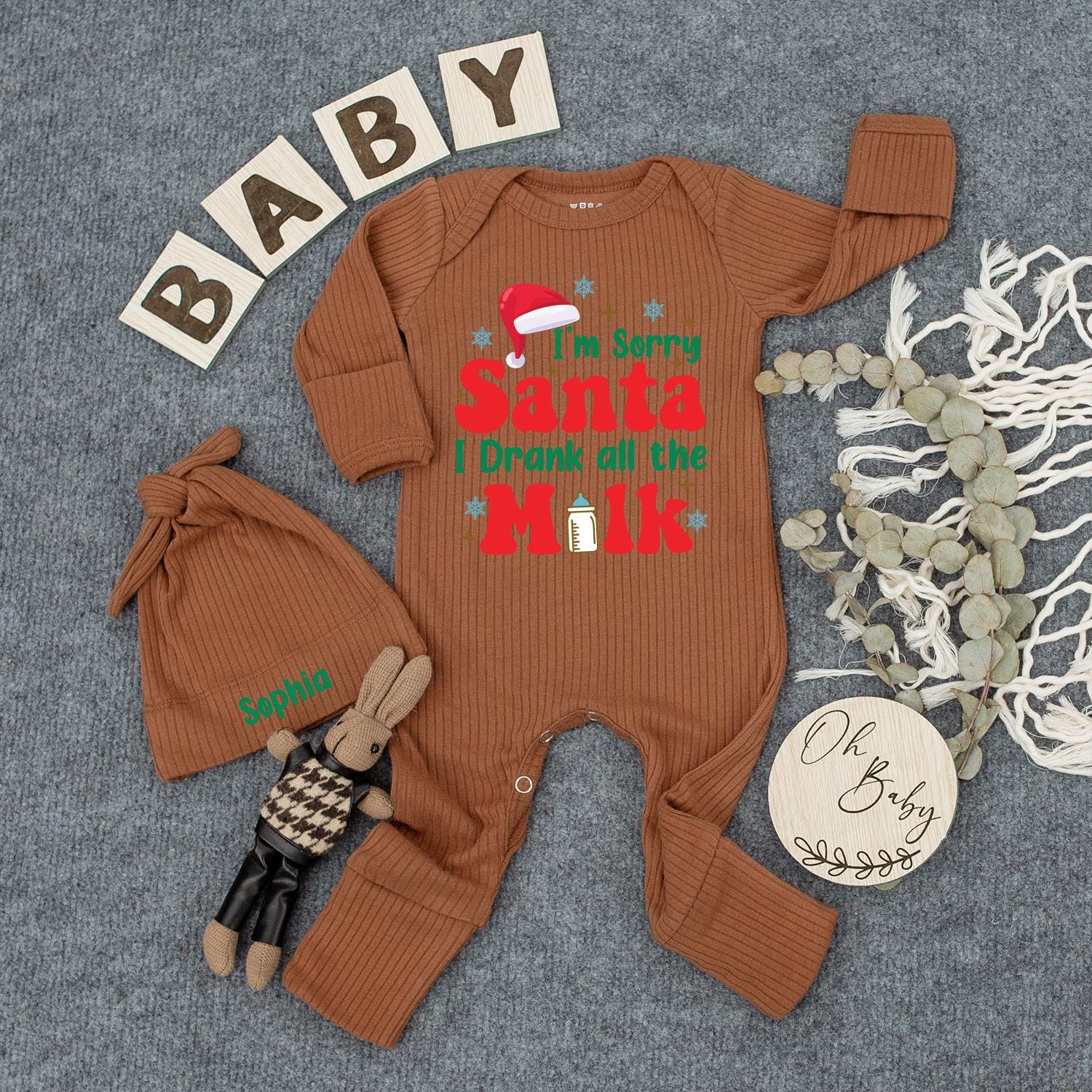 Sorry Santa I Drank The Milk Romper: Baby's First Christmas Outfit, Holiday Bodysuit, Funny Newborn Clothes, Cartoon Red Lettering, Long Sleeve Cozy Gift