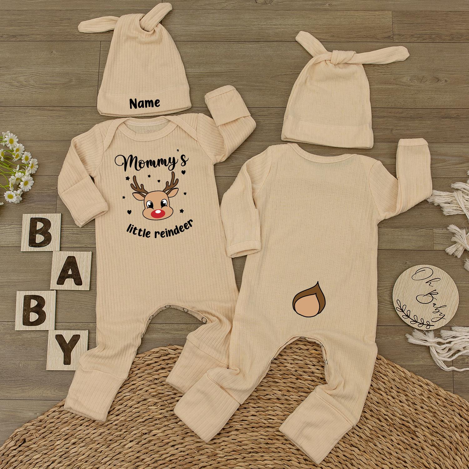 Mommy's Little Reindeer Baby Bodysuit & Hat Set Cute First Christmas Outfit Newborn Holiday Jumpsuit Baby Shower Gift Infant Whimsical Design