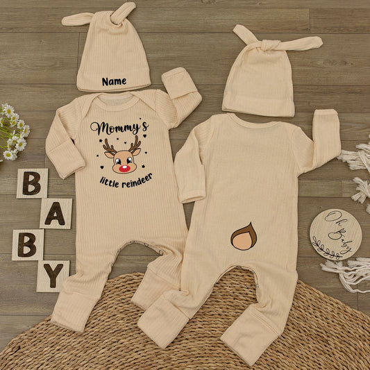 Mommy's Little Reindeer Baby Bodysuit & Hat Set Cute First Christmas Outfit Newborn Holiday Jumpsuit Baby Shower Gift Infant Whimsical Design