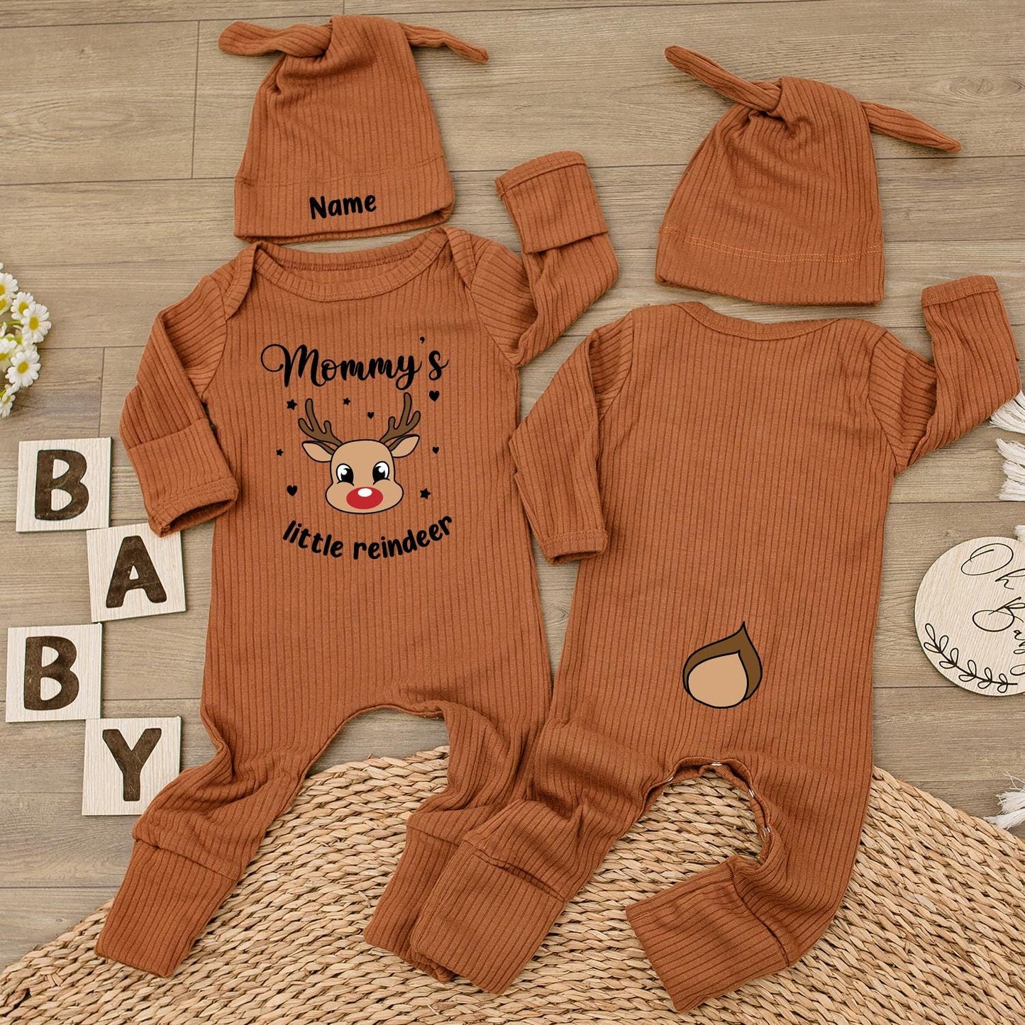 Mommy's Little Reindeer Baby Bodysuit & Hat Set Cute First Christmas Outfit Newborn Holiday Jumpsuit Baby Shower Gift Infant Whimsical Design