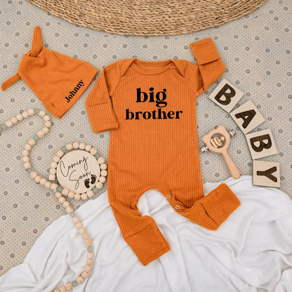 Big Brother Bodysuit & Personalized Johnny Hat Set | Natural Baby Announcement Outfit Coming Soon | Newborn Boy Clothes, Baby Shower Gift Idea 136