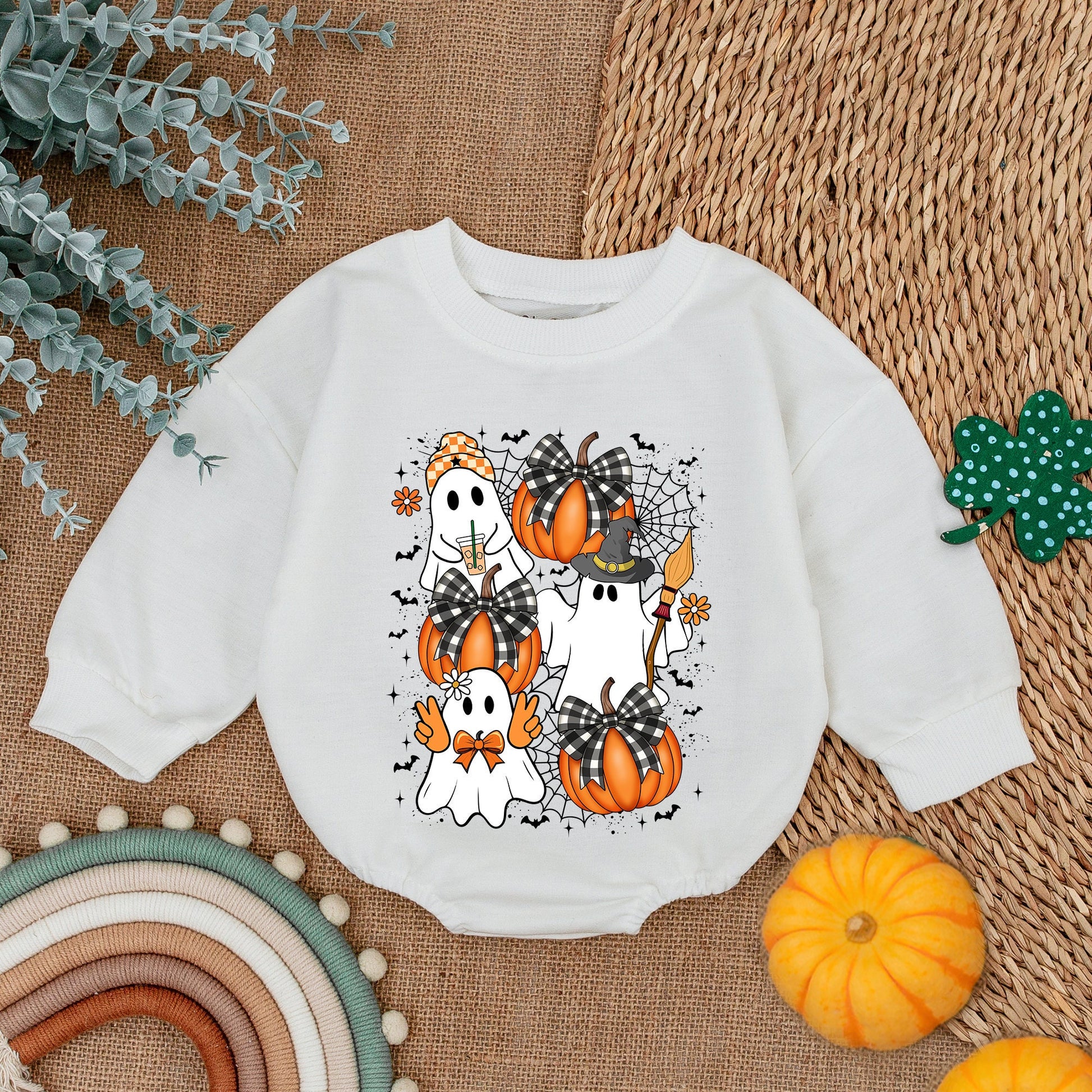 Cute & Spooky Ghost Pumpkin Romper Baby First Halloween Bubble Outfit Cute Cartoon Halloween Clothes Spooky Season Toddler Gift