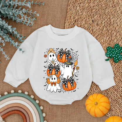 Cute & Spooky Ghost Pumpkin Romper Baby First Halloween Bubble Outfit Cute Cartoon Halloween Clothes Spooky Season Toddler Gift
