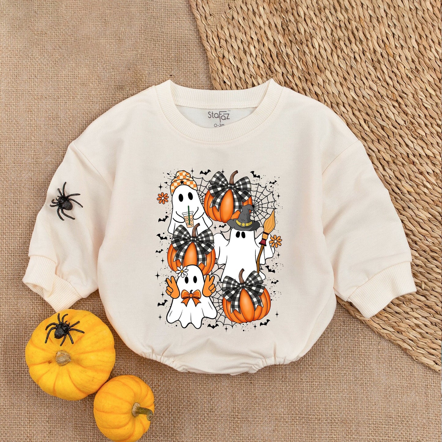Cute & Spooky Ghost Pumpkin Romper Baby First Halloween Bubble Outfit Cute Cartoon Halloween Clothes Spooky Season Toddler Gift