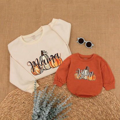 Pumpkin Season Mommy & Me Outfits: Sweatshirts & Rompers