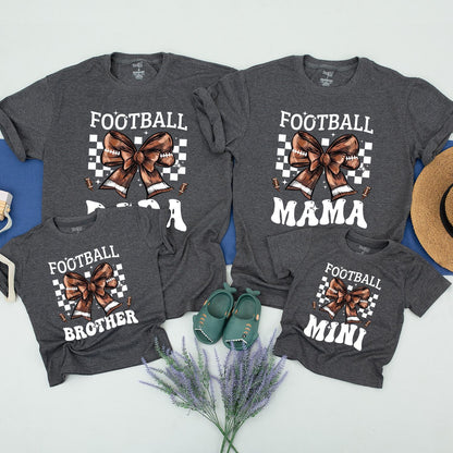 Football Family Matching Shirts DADA MAMA SISTER MINI with Checkerboard Bow Design for Football Season Gifts Baby Romper