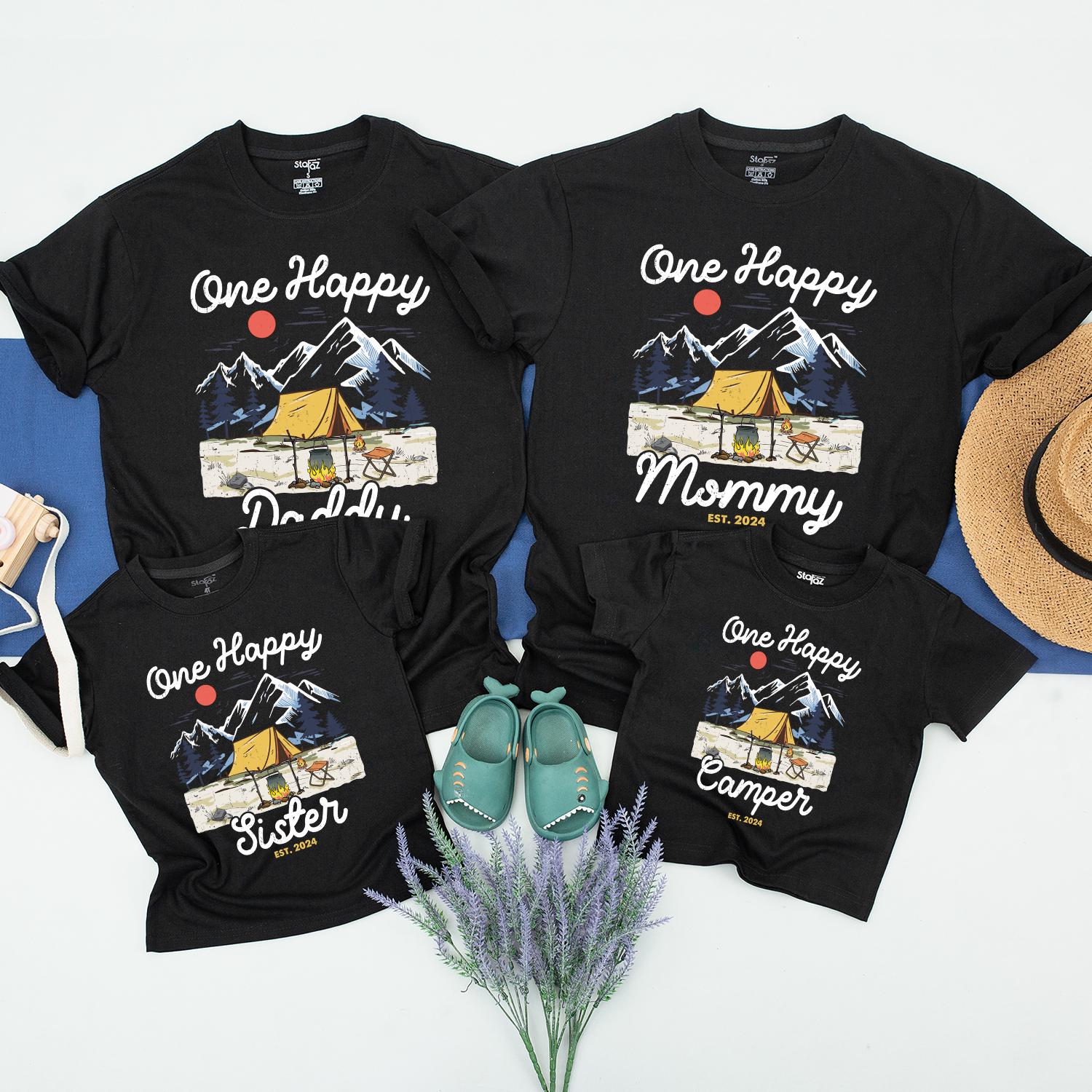 Happy Camper Family Shirt Set: 1st Birthday Camping Outfit