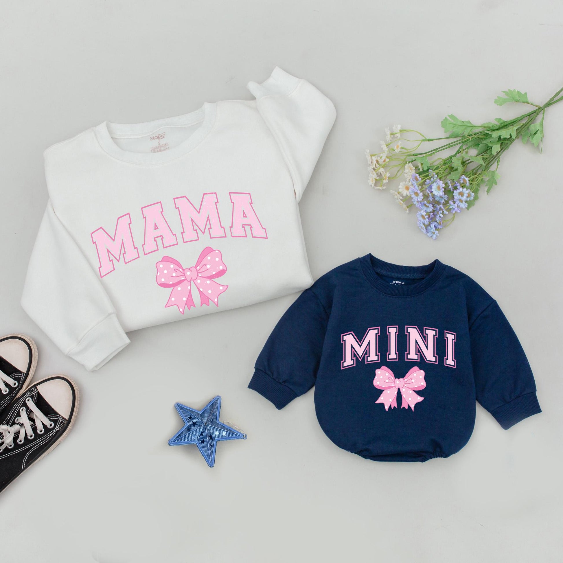 Mama & Mini Bow Sweatshirt Set: Retro Mother's Day & Baby Shower Gift