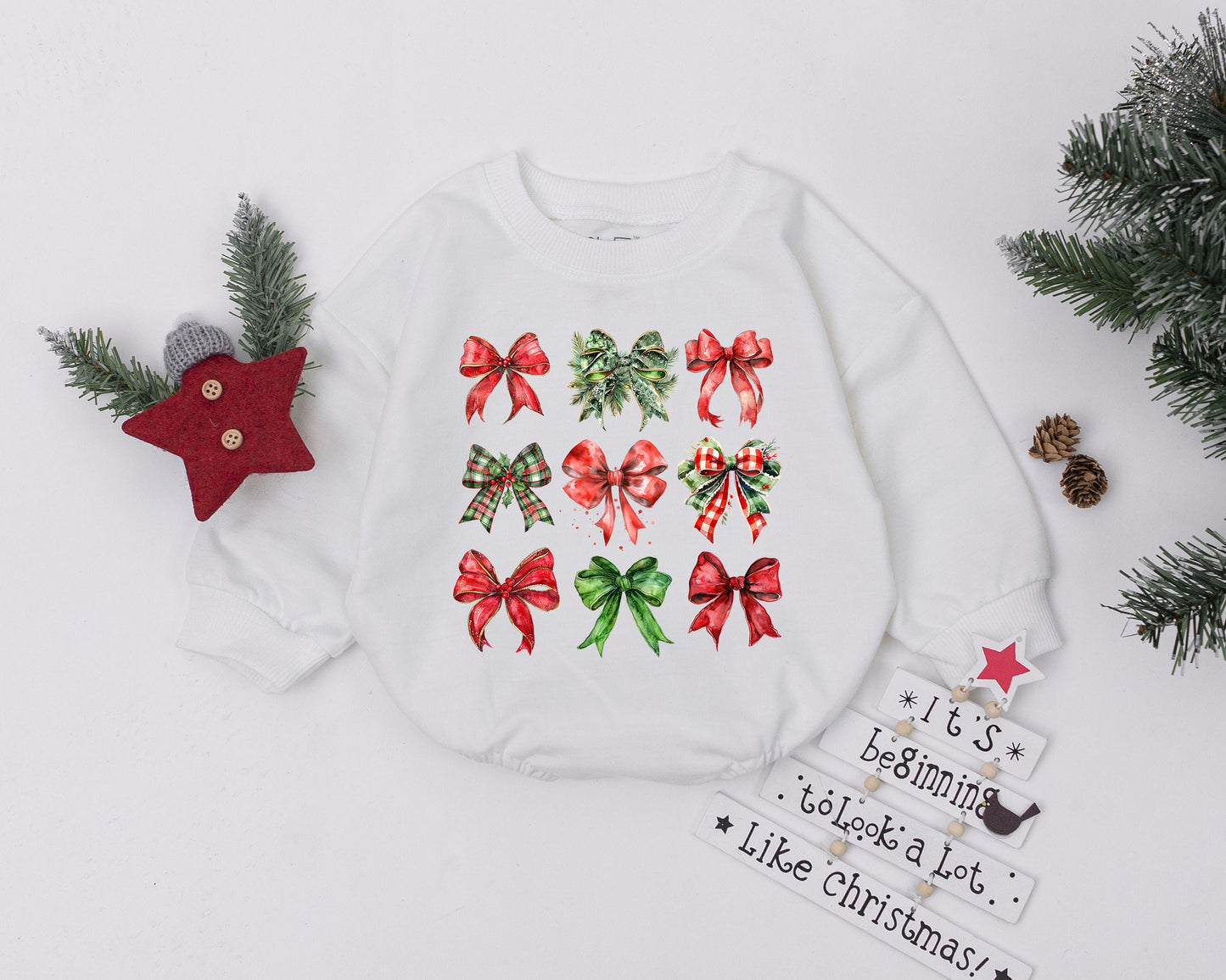 Christmas Bow Romper & Toddler Sweatshirt, Baby Shower Outfit