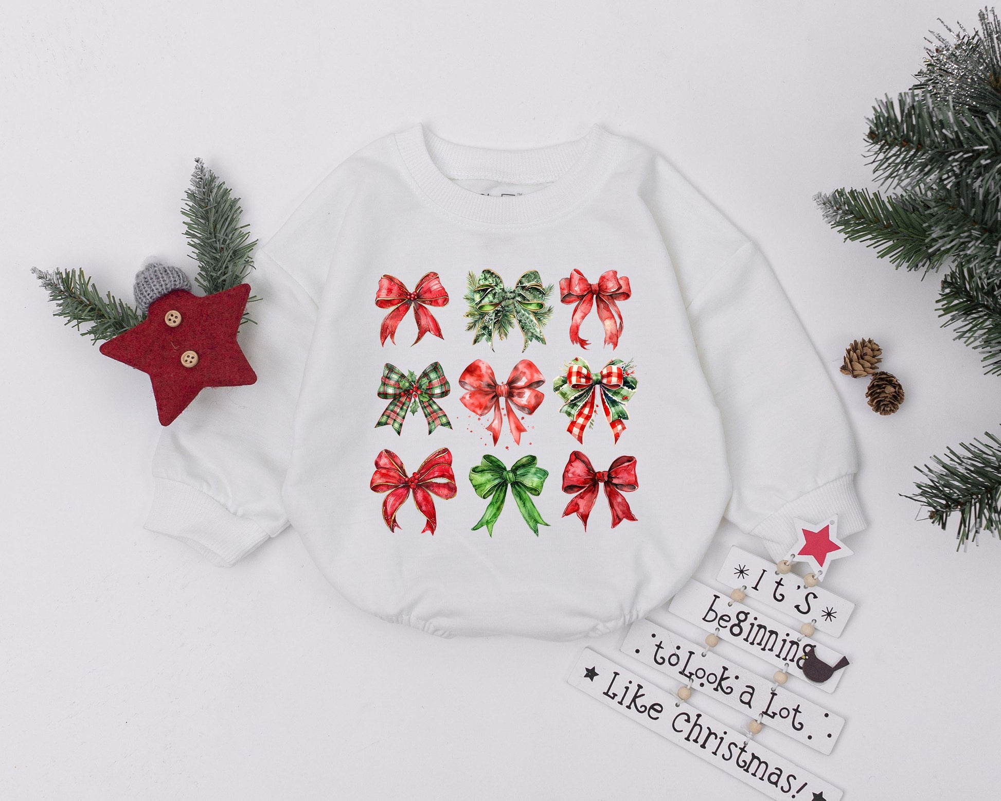 Christmas Bow Romper & Toddler Sweatshirt, Baby Shower Outfit