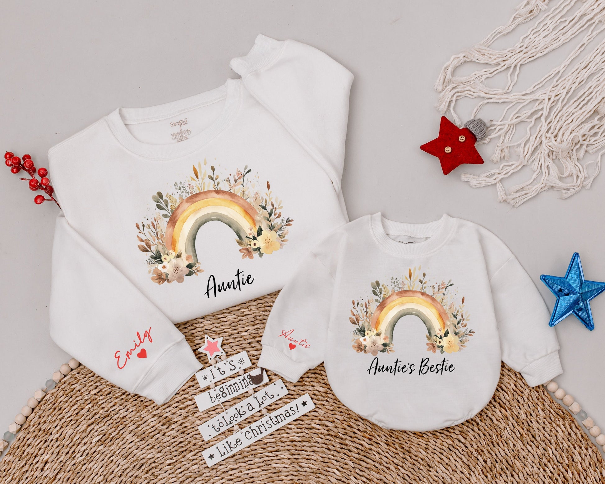 Auntie & Me Sweatshirt Set: Matching Floral Rainbow Gift for Family