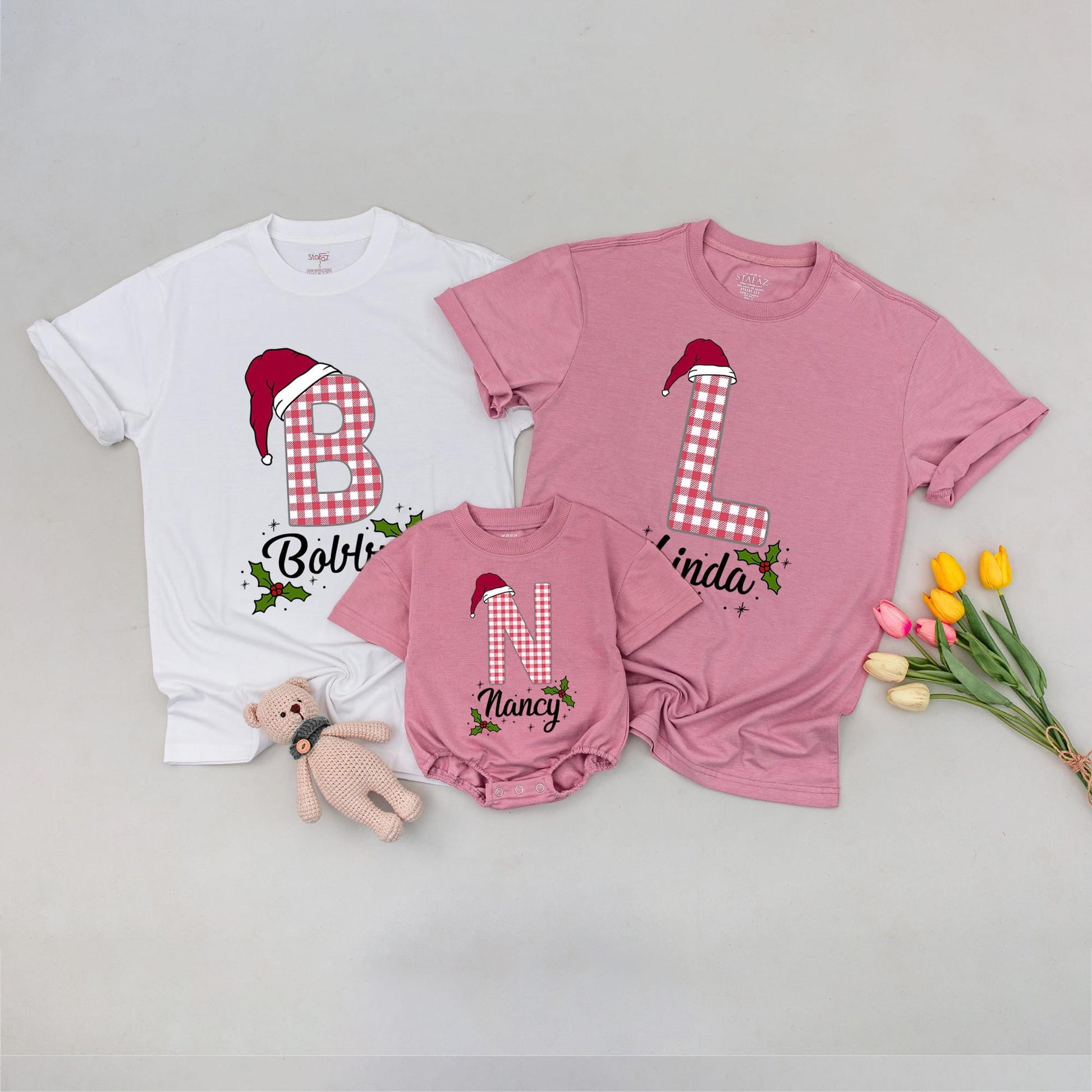 Personalized Family Christmas Tees: Custom Names & Festive Designs