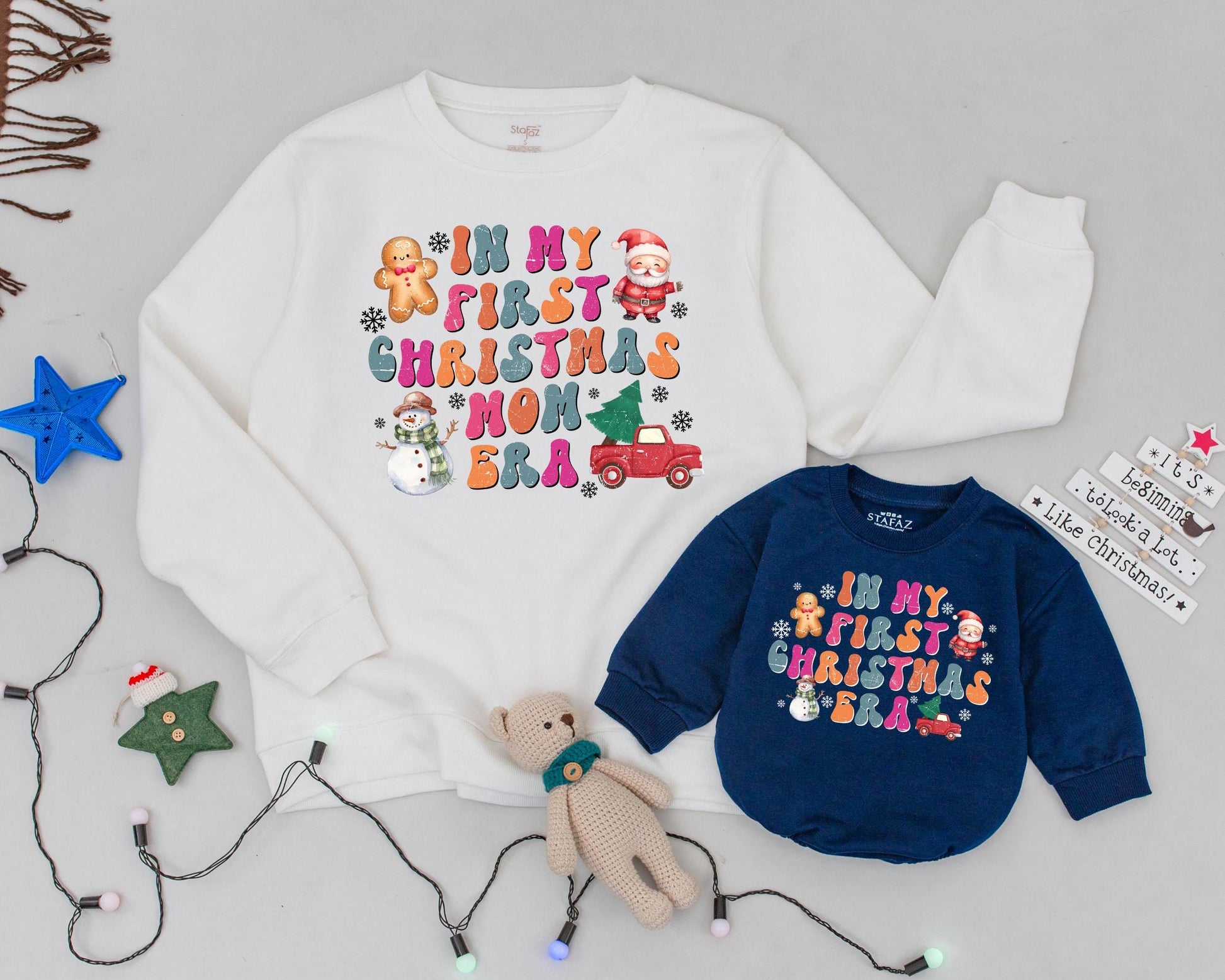 Personalized Retro Christmas Sweatshirt: Mama and Mini Matching Set