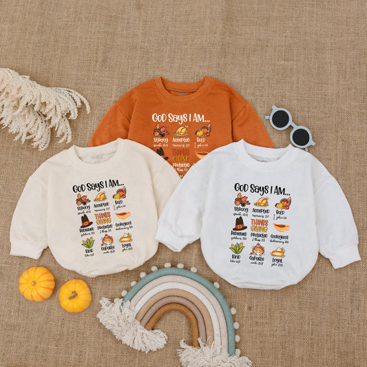 Thankful Blessings Autumn Romper: Christian Baby Thanksgiving Outfit