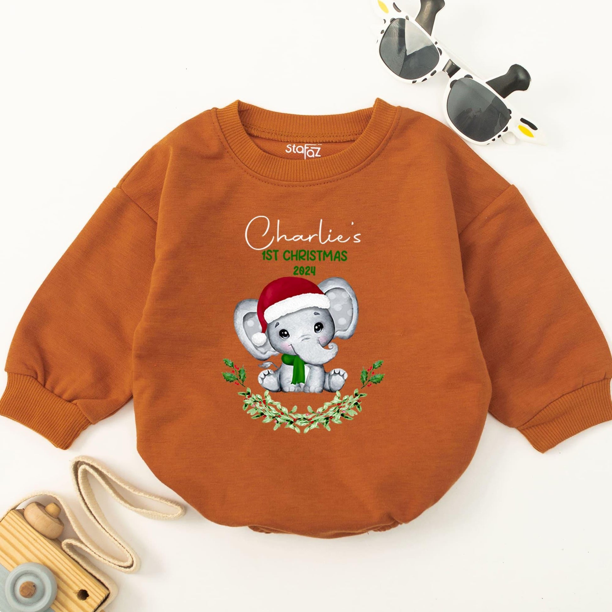 Elephant Christmas Bubble Romper: Personalized Baby Holiday Outfit