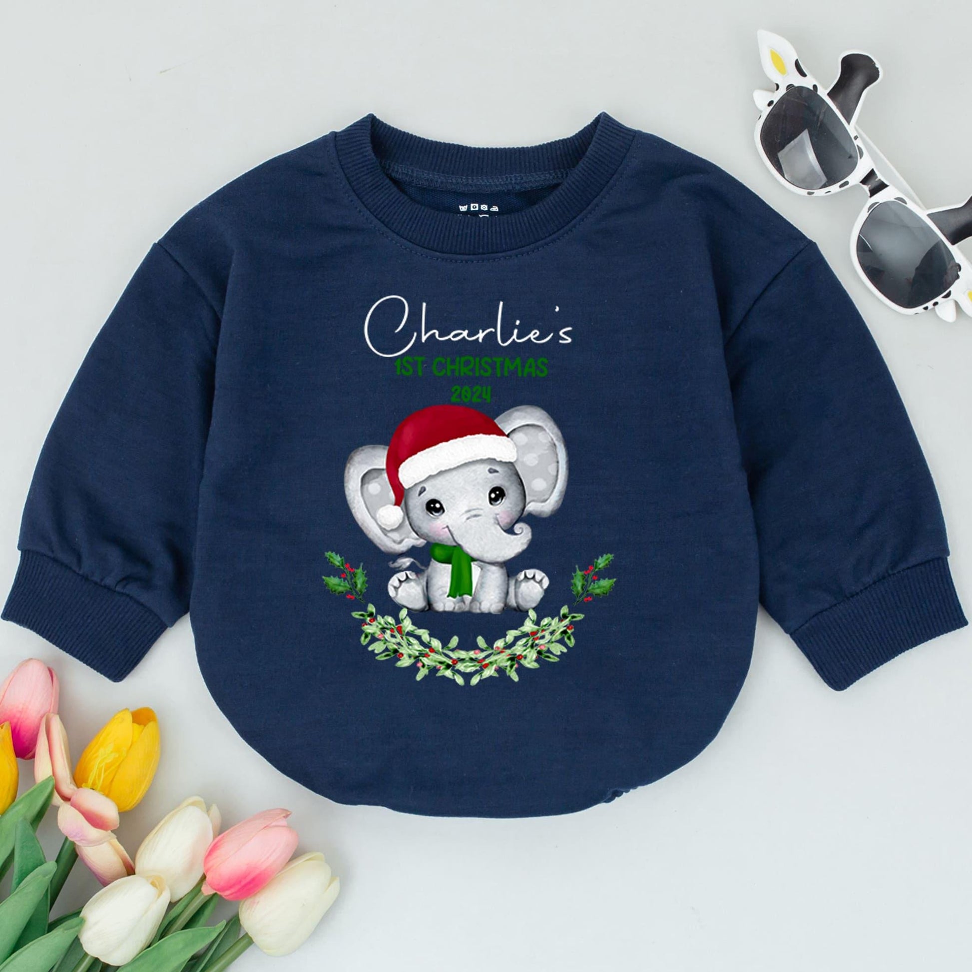 Elephant Christmas Bubble Romper: Personalized Baby Holiday Outfit