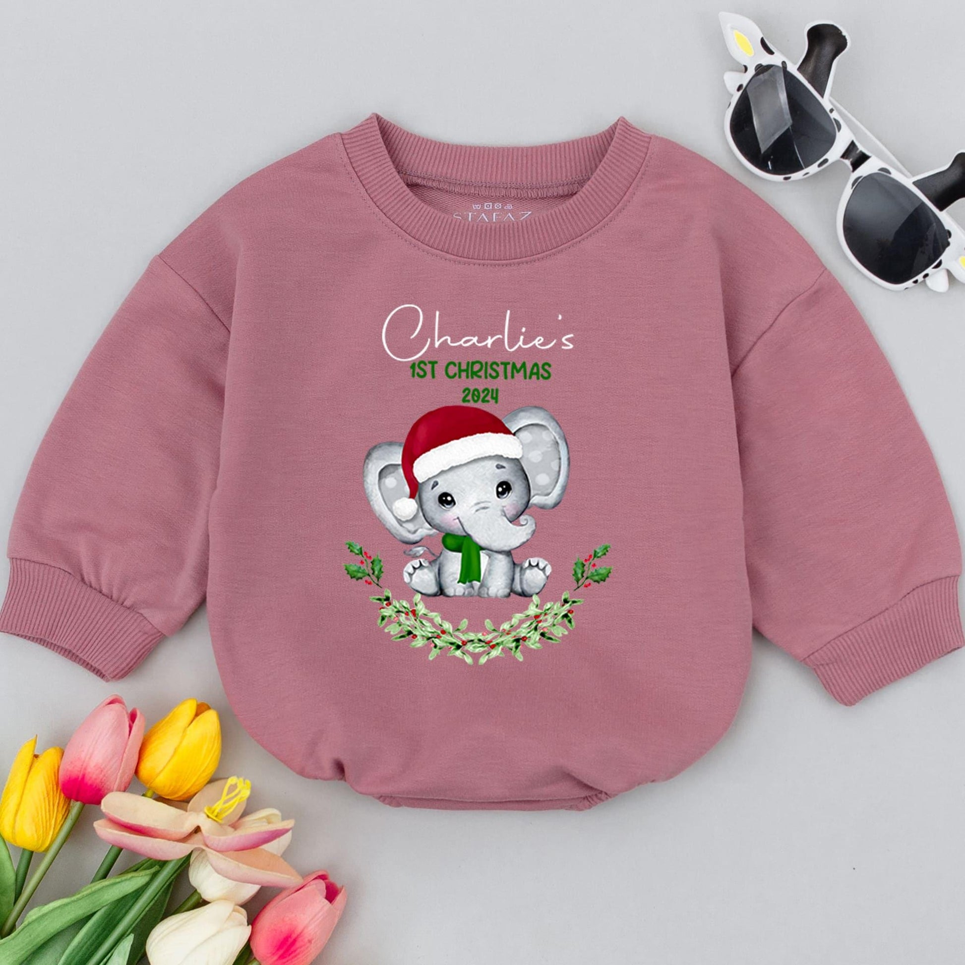 Elephant Christmas Bubble Romper: Personalized Baby Holiday Outfit