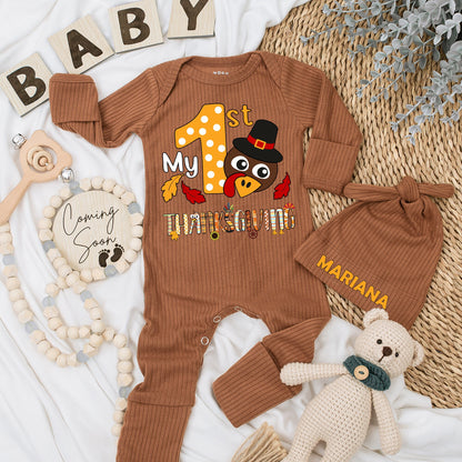My First Thanksgiving Baby Bodysuit & Hat Set Newborn Boy Girl Thanksgiving Outfit Long Sleeve Coming Home Gift