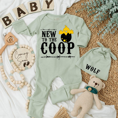 New to the Coop Baby Bodysuit Cute Country Outfit Baby Announcement Gift for Farm Showers Black and White Chick Design Rustic Barbed Wire Detailing 138