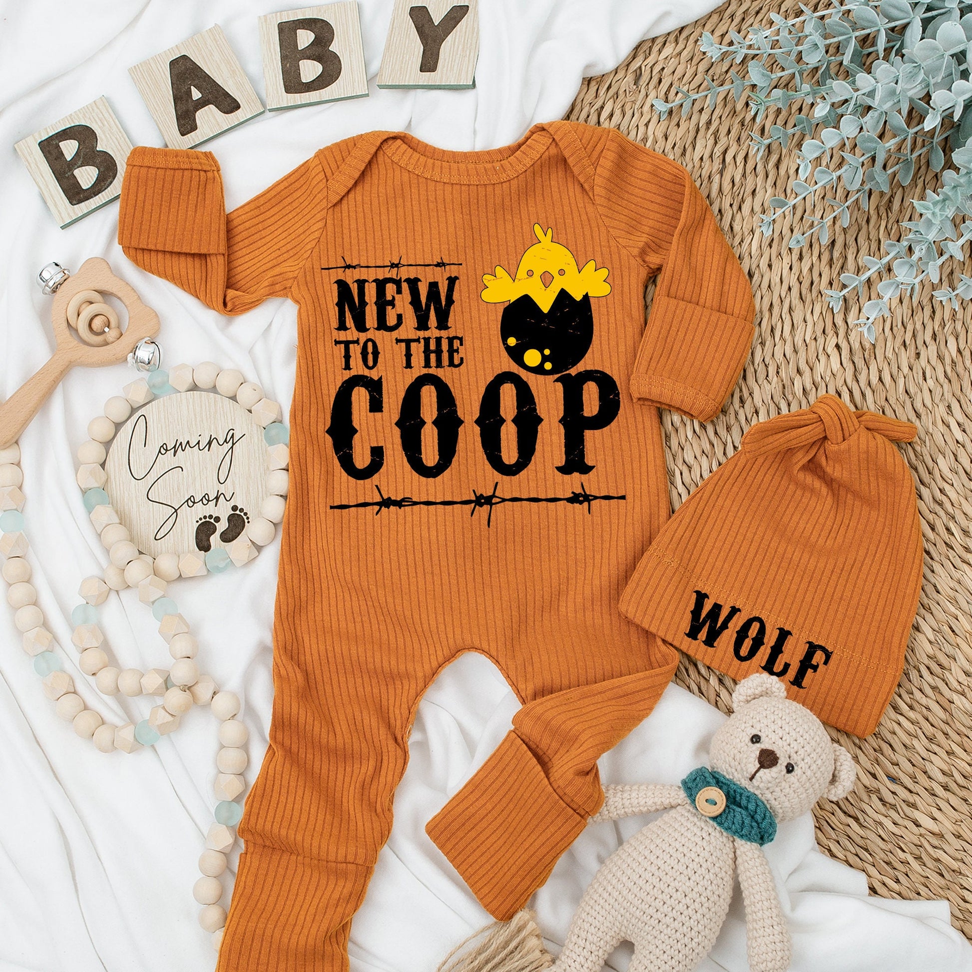 New to the Coop Baby Bodysuit Cute Country Outfit Baby Announcement Gift for Farm Showers Black and White Chick Design Rustic Barbed Wire Detailing 138