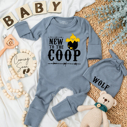 New to the Coop Baby Bodysuit Cute Country Outfit Baby Announcement Gift for Farm Showers Black and White Chick Design Rustic Barbed Wire Detailing 138