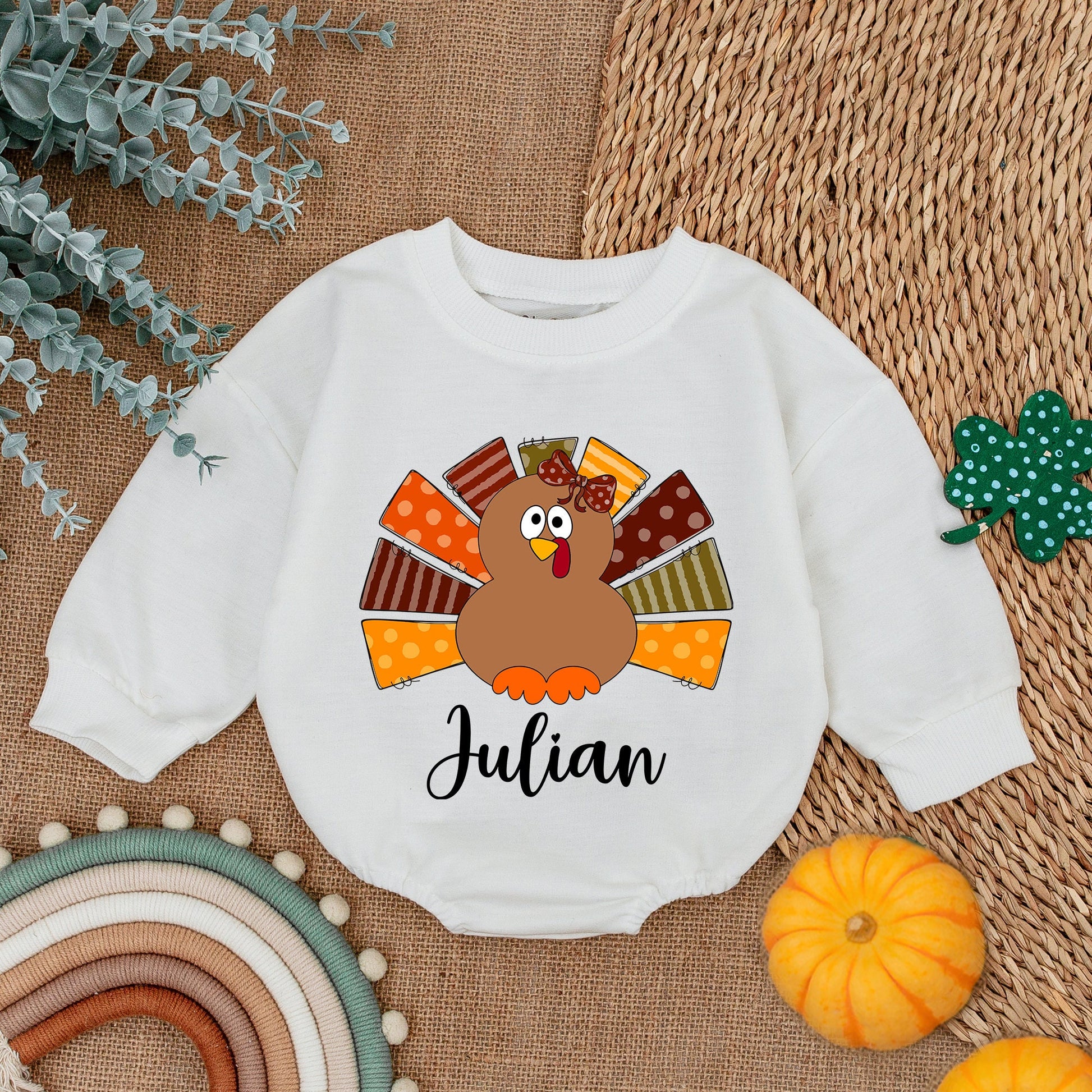 Retro Turkey Bubble Romper - My First Thanksgiving Baby Outfit